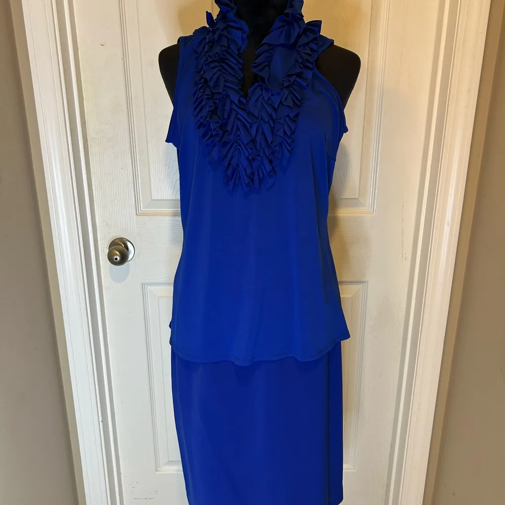 Kasper Royal Blue 2 piece suit with Essentials Ruffled top - Image 2