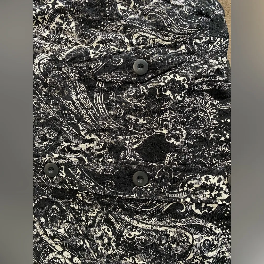 Christopher & Banks Paisley Lace Button Up Light Jacket Size L Black/White Long - Image 7