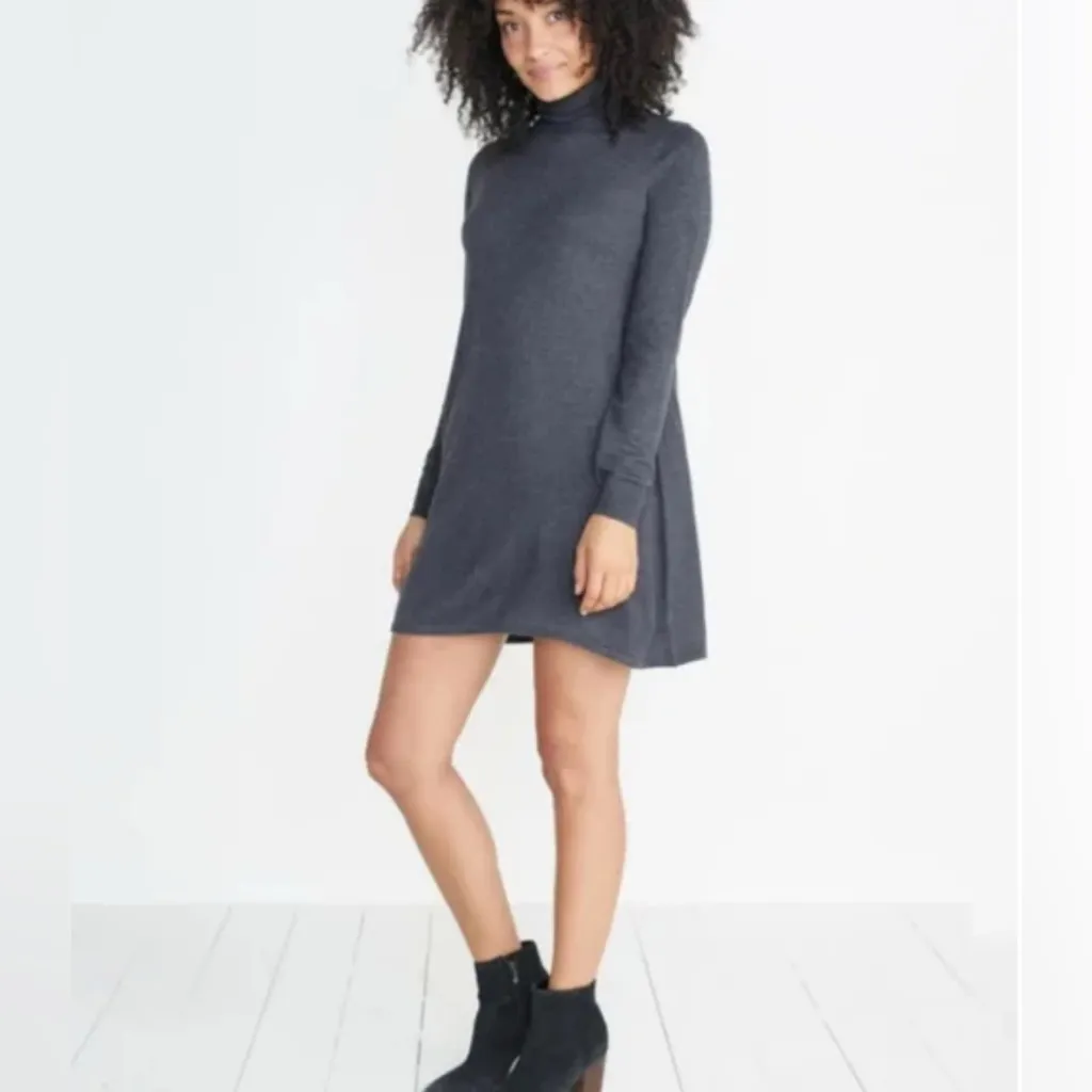 MARINE LAYER Addison Turtleneck Sweater Dress, Dark Heather Gray Size Medium - Image 2