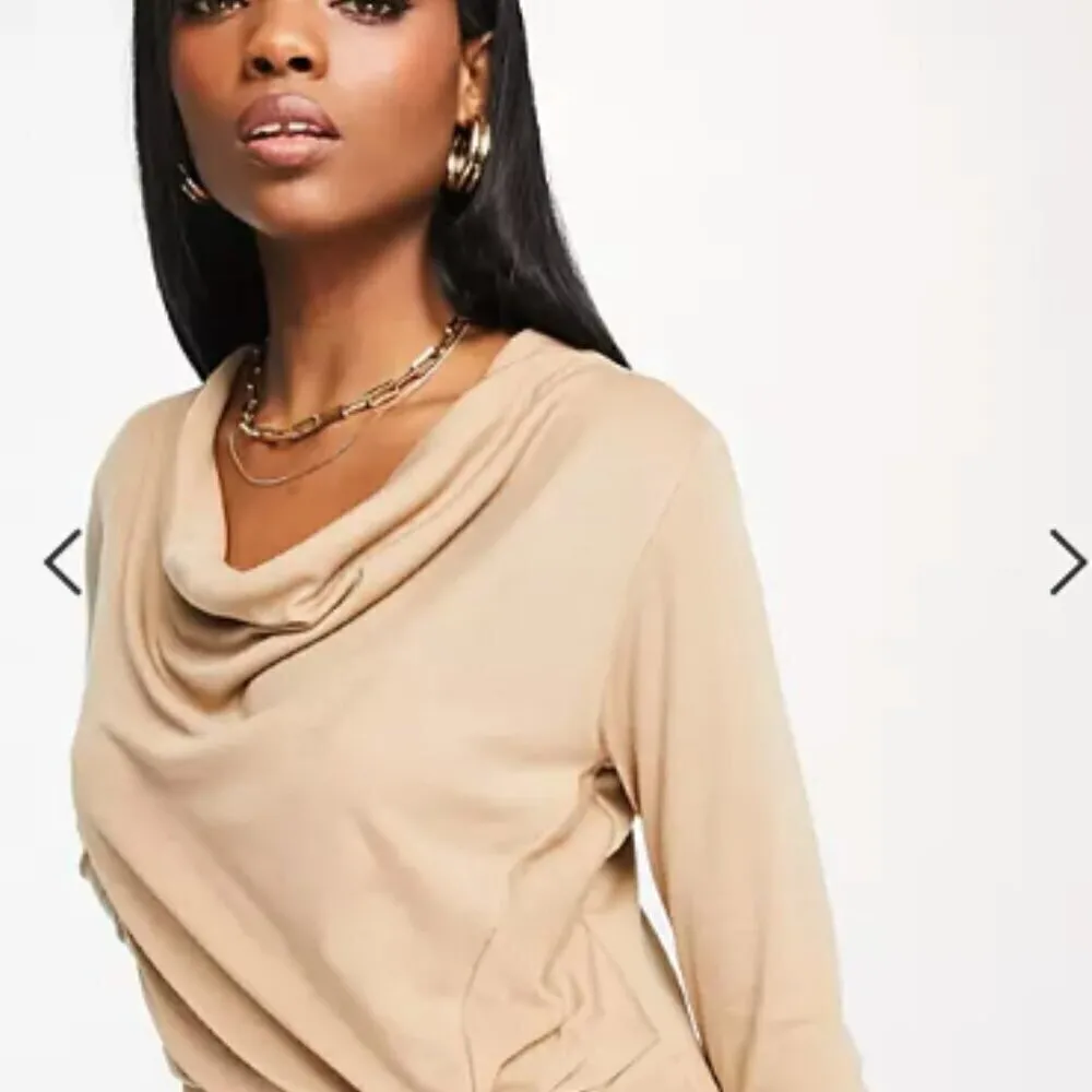 Ted Baker Camel Neyda Draped Long Sleeve Jersey Mini Dress - Image 4