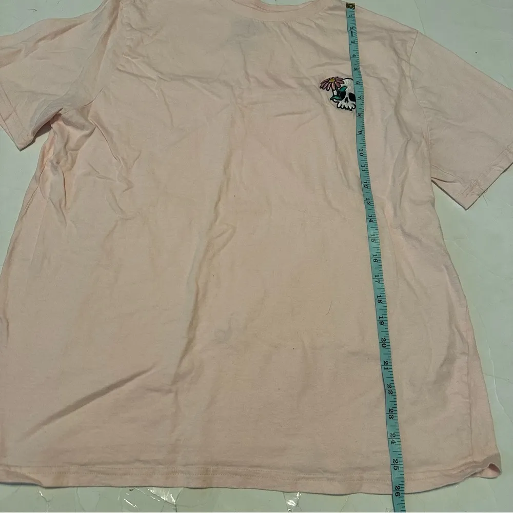 Women’s Pink Embroidered Skull Soft Graphic T-Shirt Eighty Eight XL Casual - Image 3