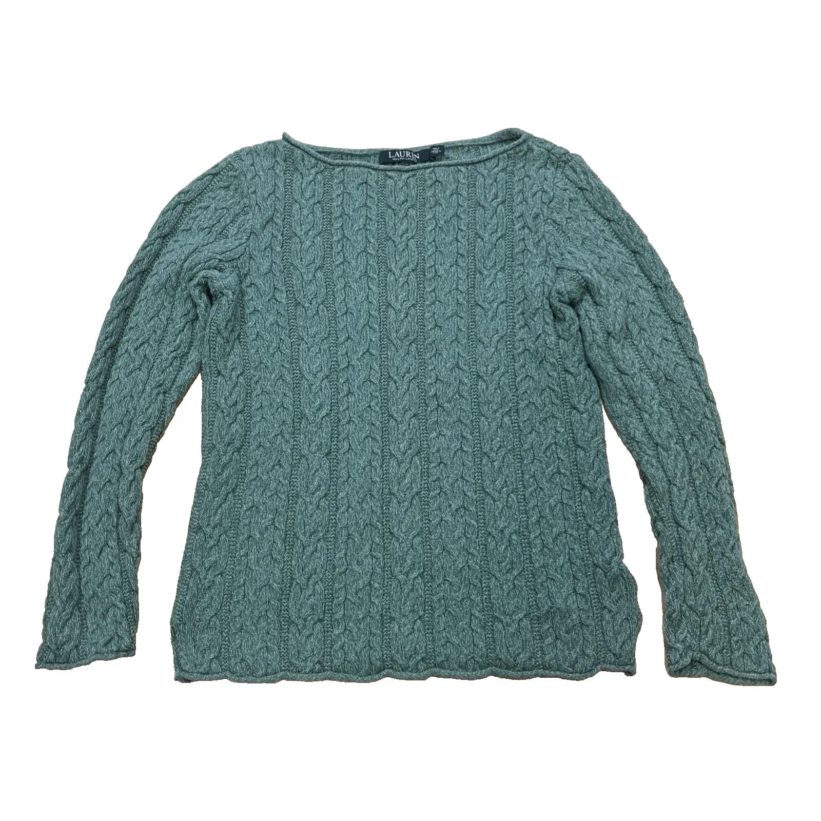 LAUREN RALPH LAUREN Rollneck Cable Knit Sweater Green Size Medium Fisherman - Image 2