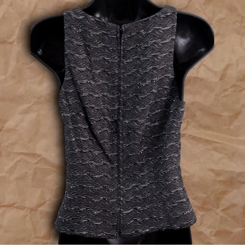 Vintage Carmen Marc Valvo Black Gray Beaded Sleeveless Knit Top - Image 6