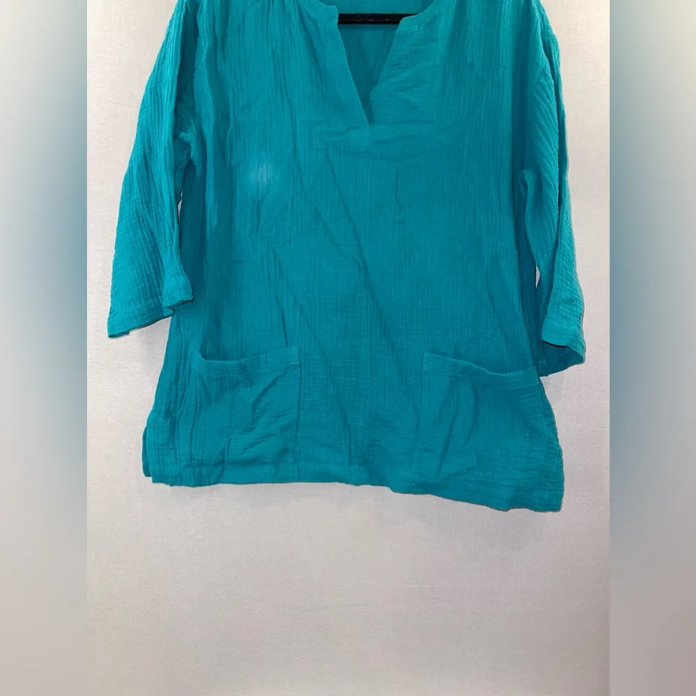 Soft surroundings turquoise tunic 100% cotton lightweight size small - Image 2