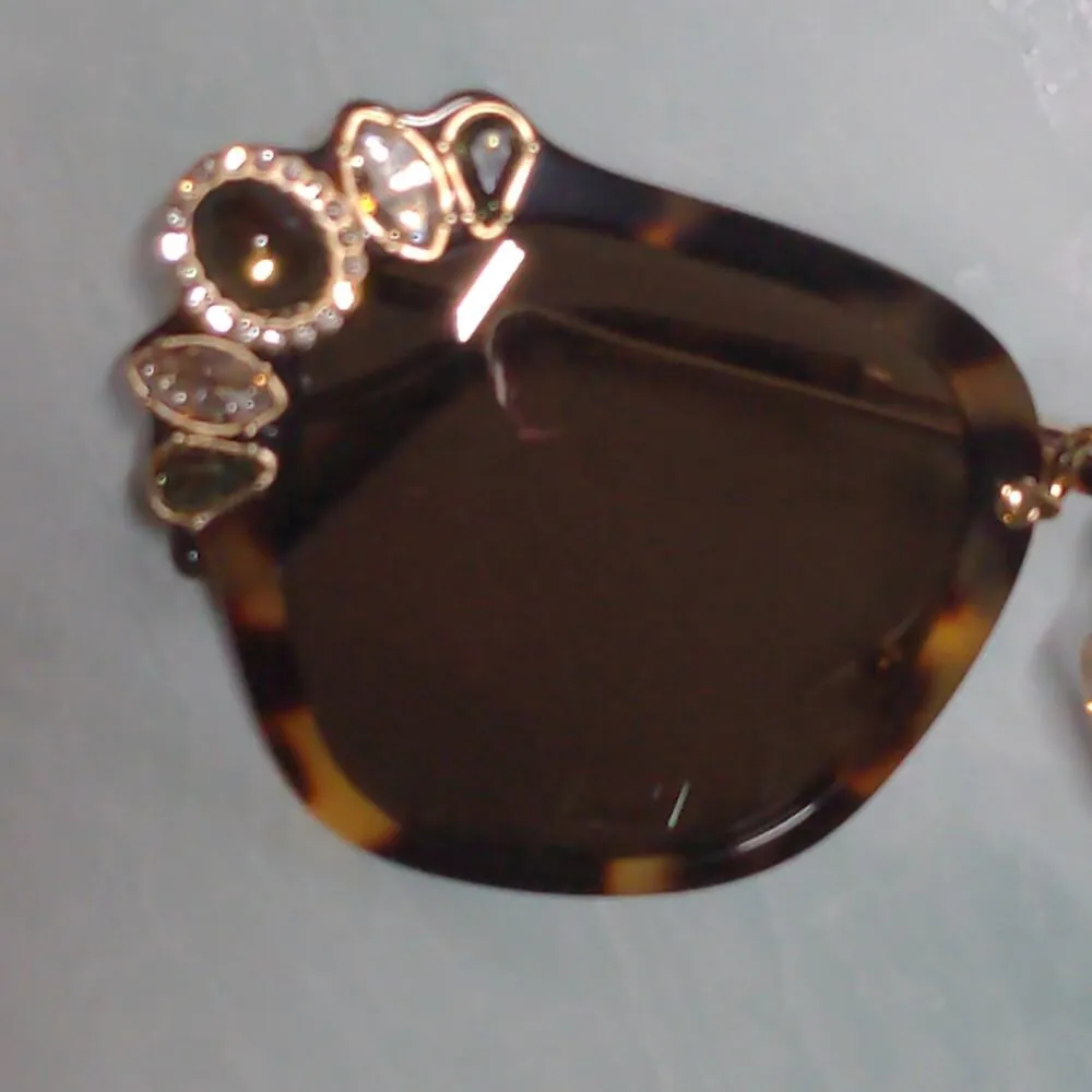 Miu Miu Light Havana Brown Sunglasses Jeweled Cat Eye 100% UV Protection - Image 2