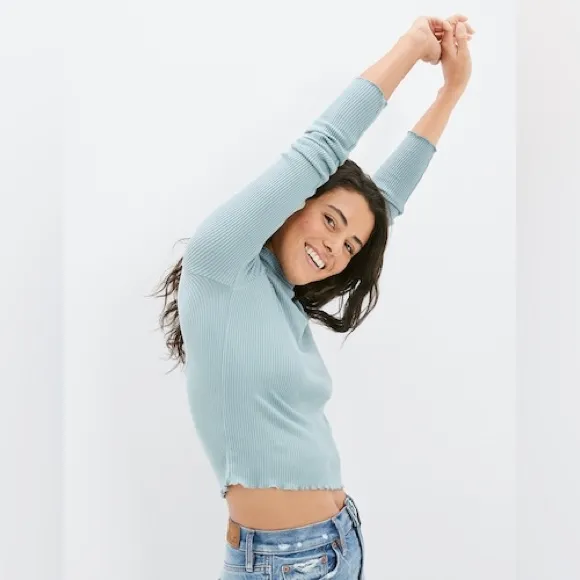 AMERICAN EAGLE WOMEN PINK LONG-SLEEVE PLUSH MOCK NECK SHIRT - Image 3