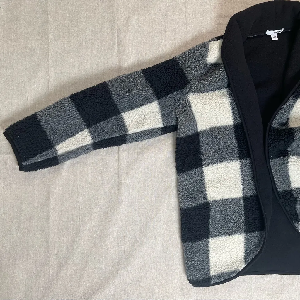 Sonoma | Black & White Buffalo Check Plaid Open-Front Teddy Jacket  | Large - Image 3