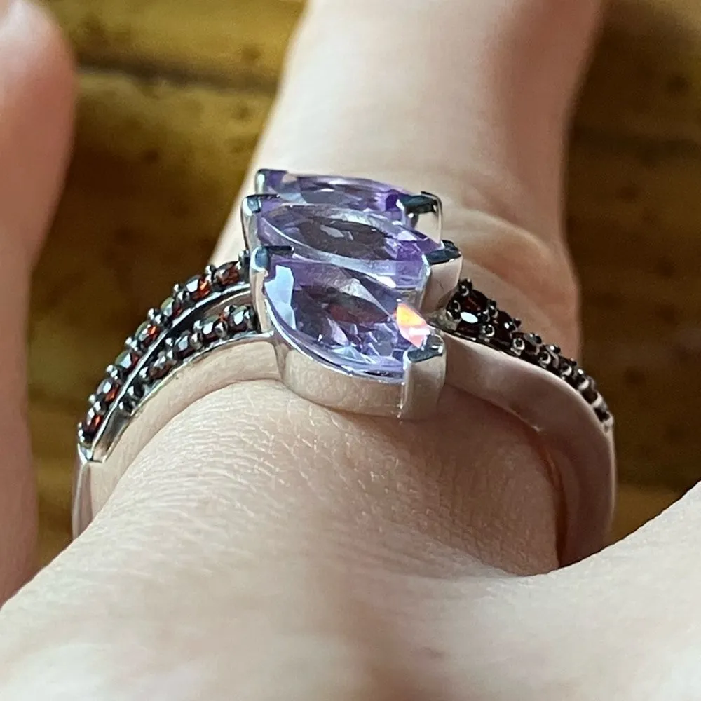 Natural Moroccan Amethyst Red Garnet Sterling Silver Ring Size 7 - Image 2