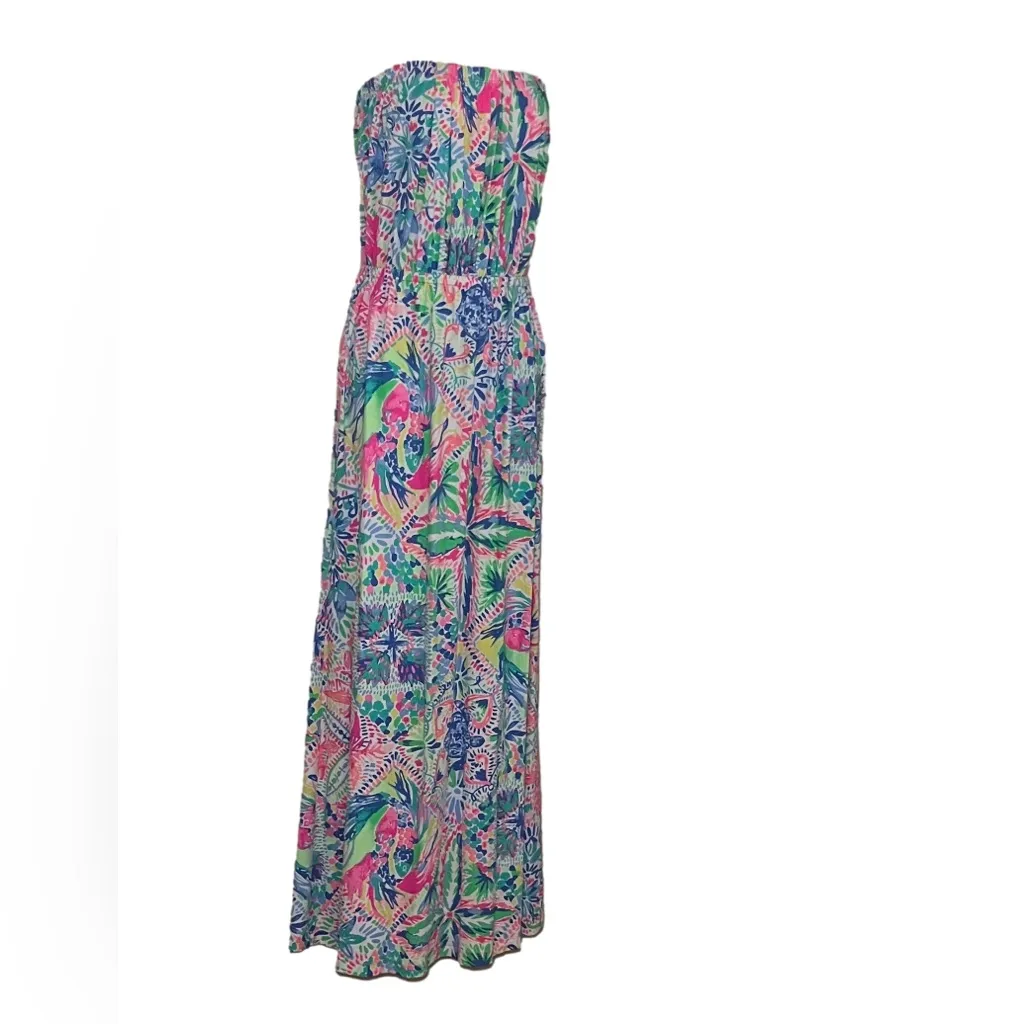 Vineyard Vines Marlisa Maxi Dress Strapless Tropical Pink Blue Green NWT Med - Image 2