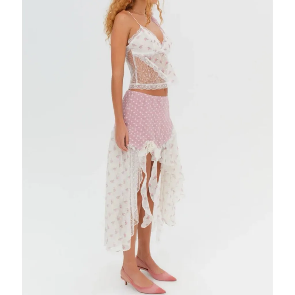 For Love and lemons Francine Midi whimsical summer skirt Y2K - Image 2