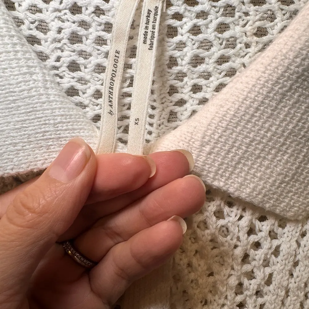 By Anthropologie XS Crochet Collared Beach Sweater Top Short Sleeve Boho Chic - Image 5