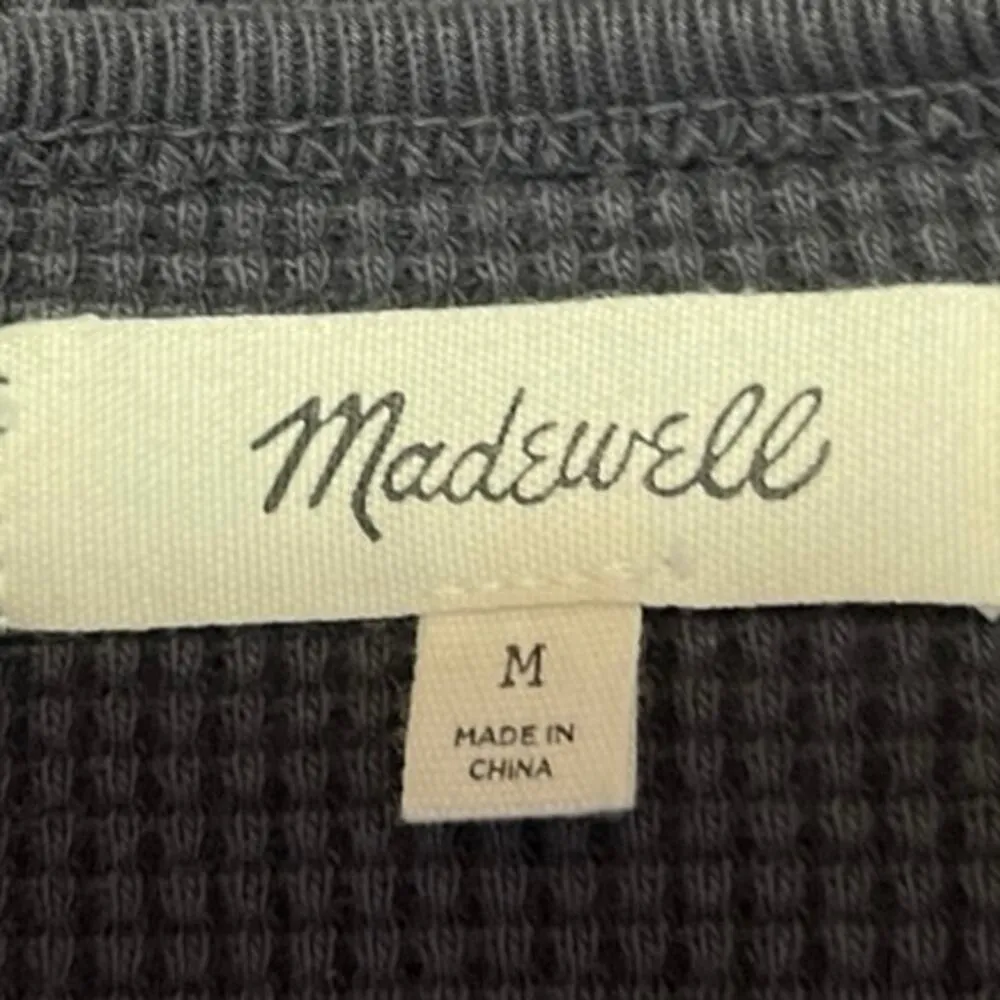 Madewell Women's Gray Waffle Knit Long Sleeve Crew Neck Crop Sweater Top Size M - Image 3