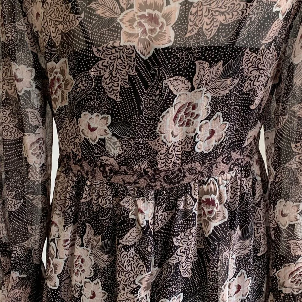 Knox Rose Dress Black Pink Floral Sheer Bell Sleeve Boho Dress Size XS - Image 7