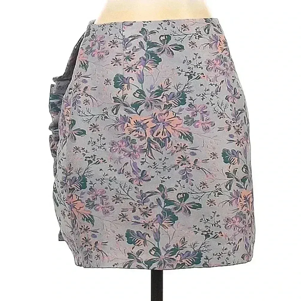 Zara | Purple Floral Ruched Ruffle Jacquard Party Mini Skirt Size Small S - Image 3
