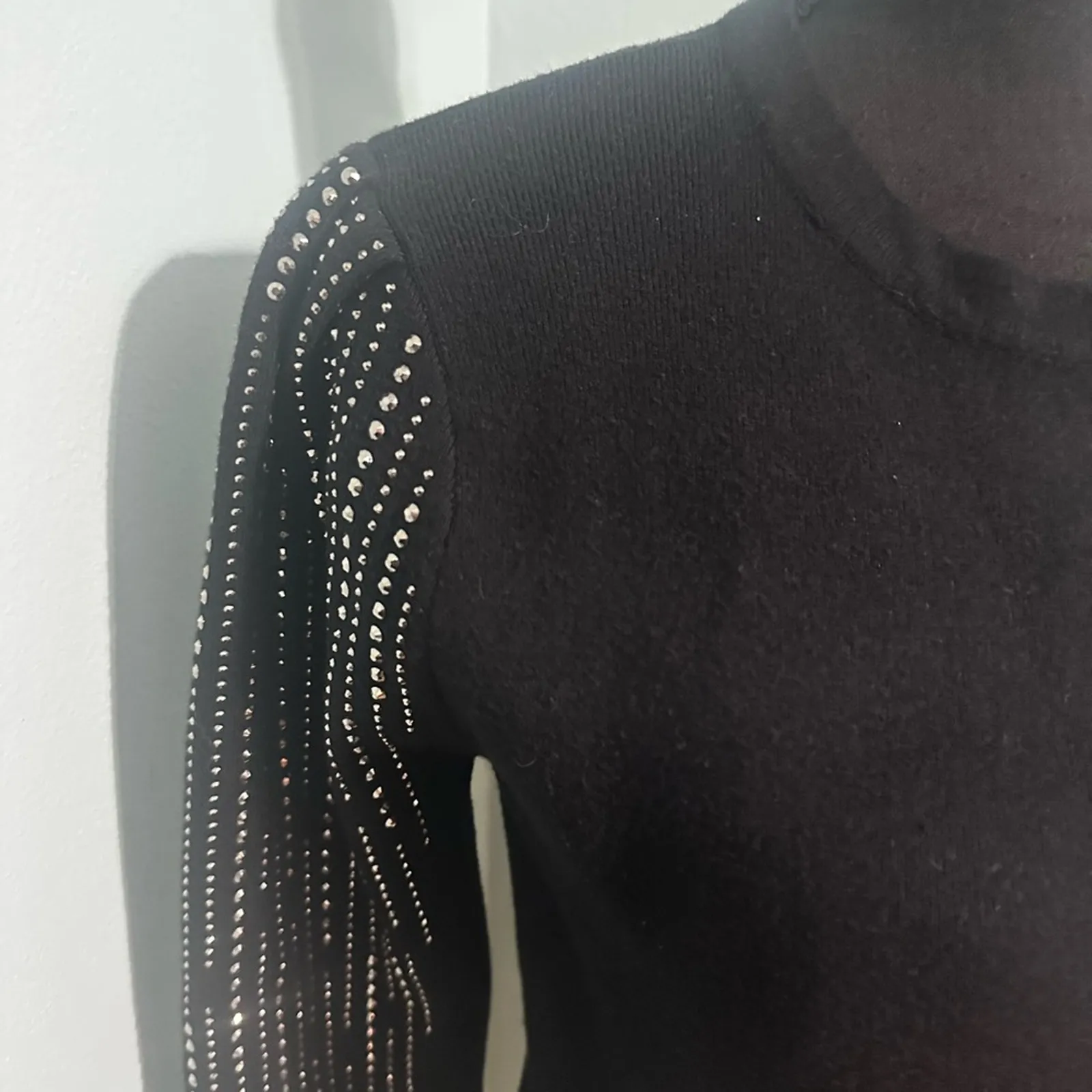 Liv Milano Black Sweater Blouse with Embellished Sleeves Size S - Image 4