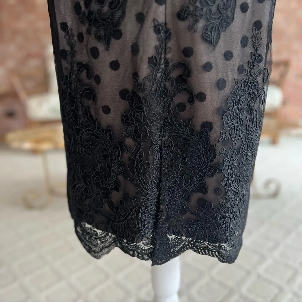 David Meister Dress Black Sheath Knee Length Embroidered Ilusion NWT 2 Cocktail - Image 11