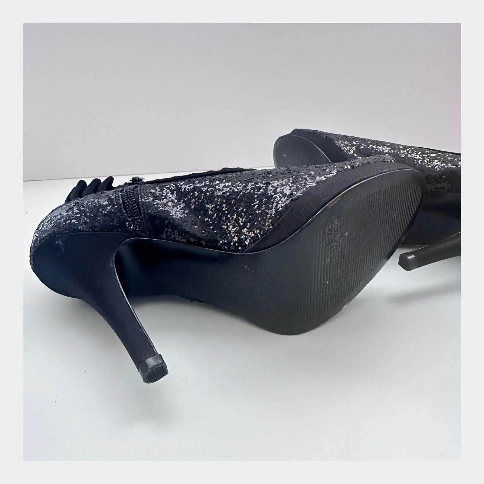 Nina Eveline Sz 8.5 Formal Cocktail Party Mob Wife Pump Sequin Ruffle High Heels Black - Image 11