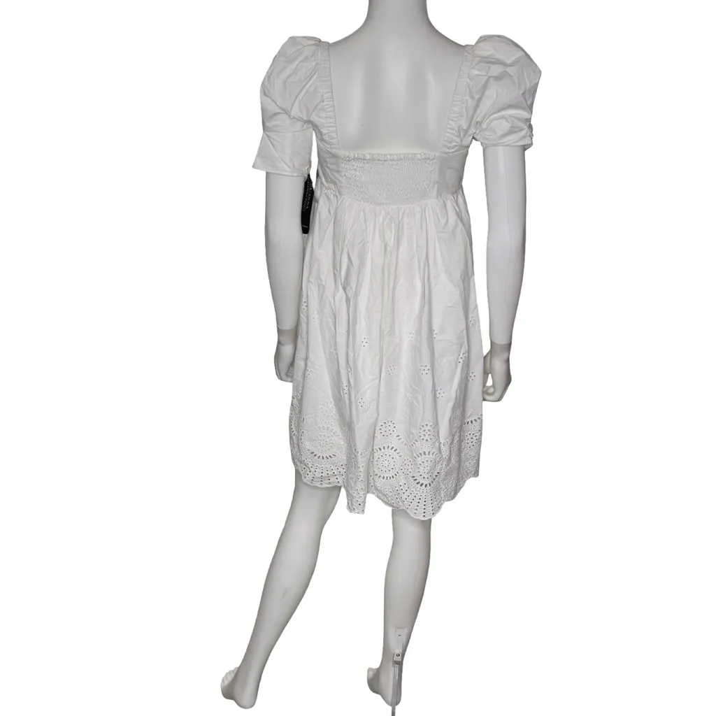 Adrianna by Adrianna Papell Women's Eyelet Puff-Sleeve Fit & Flare Dress Sz 2 - Image 5