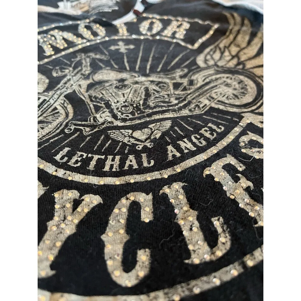 Lethal Angel T Shirt Motorcycle Women’s Black Women’s Sz S Grunge Rock Metal - Image 2