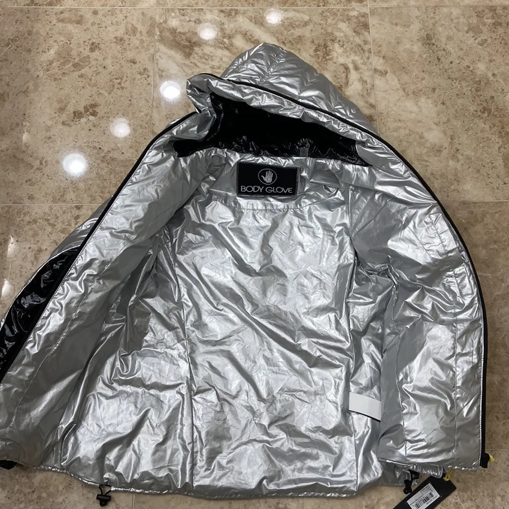 🛍️ Hooded Down Parka Coat. Small. Silver Metallic. NWT - Image 10