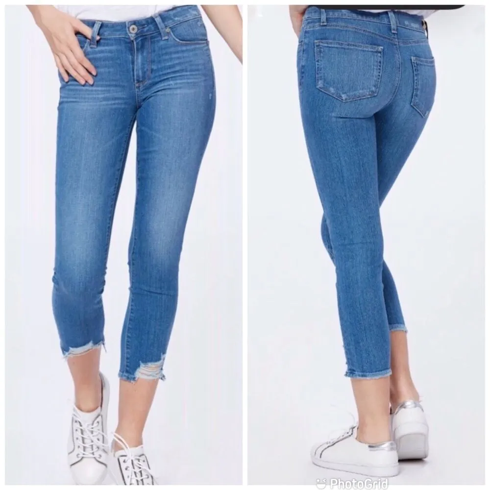 PAIGE Skyline Skinny Crop Jean North Star Distressed Medium Wash‎ Size 24 New - Image 5
