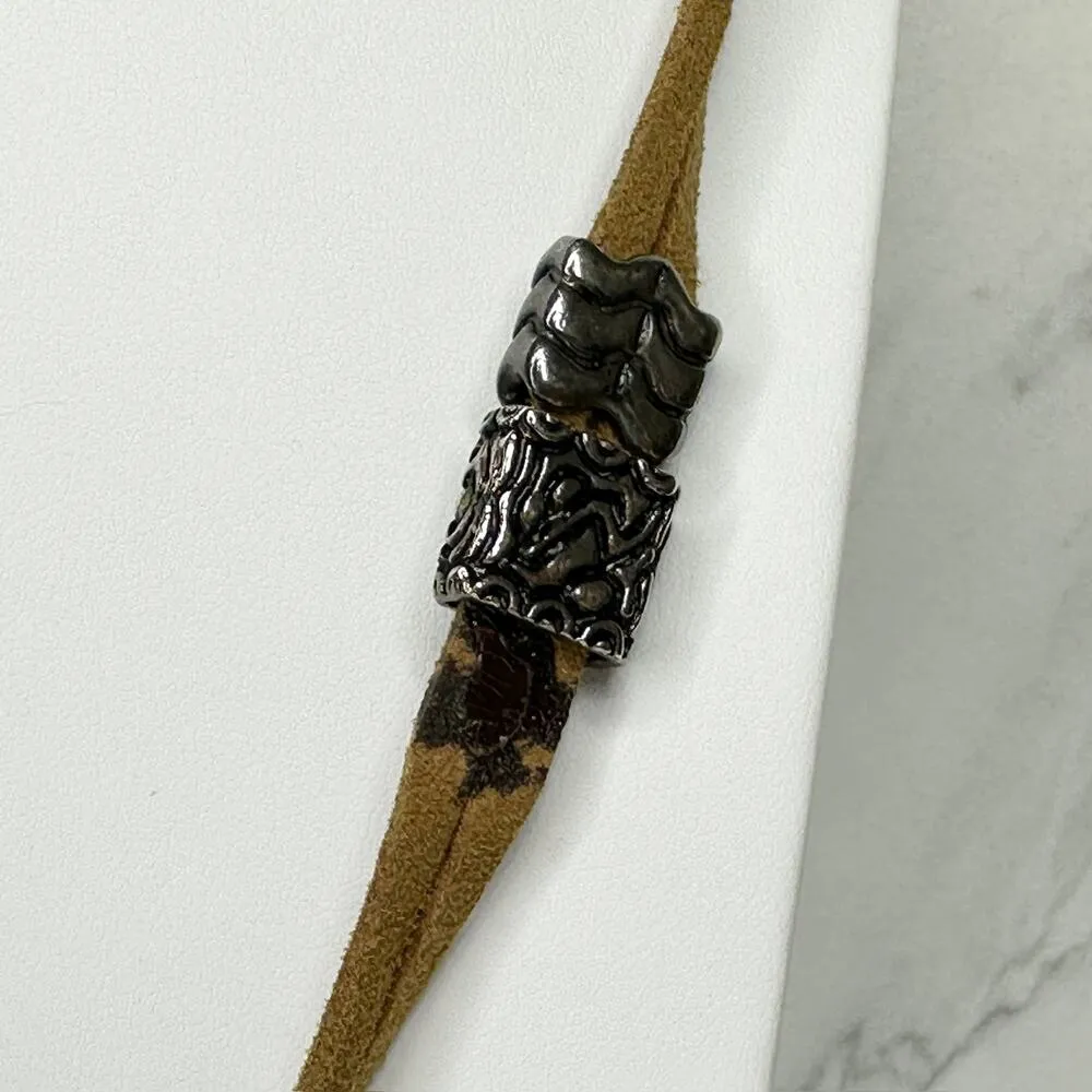 Sarah Brown Cord and Silver Tone Faux Turquoise Concho Boho Necklace - Image 9