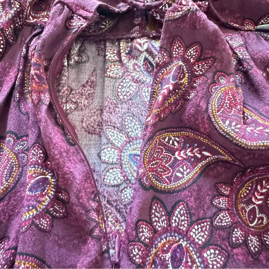 Forever 21 Burgundy Paisley Lace-Up Mini Dress | Boho Festival | Size S - Image 10