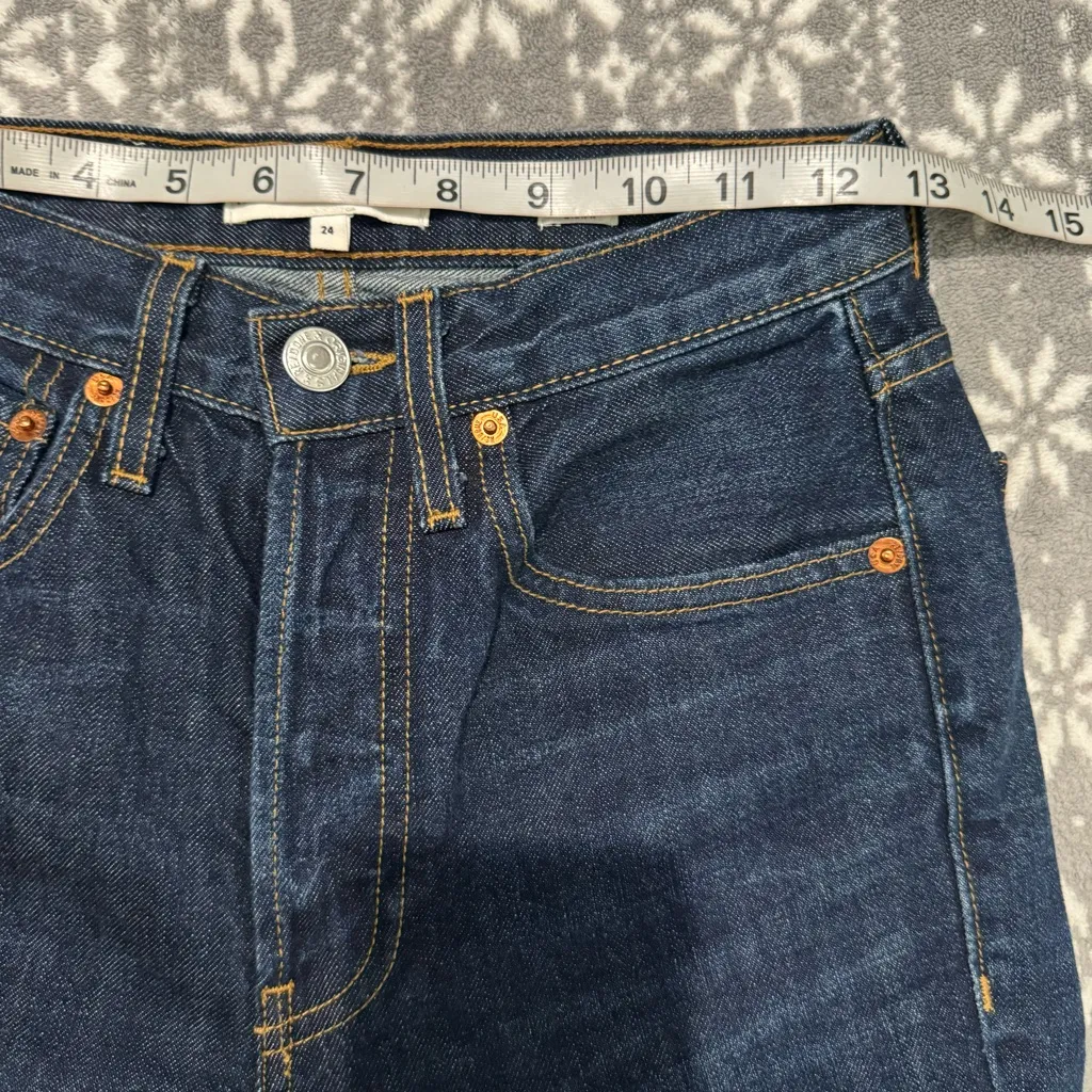 Re/Done Originals High Rise Rigid Crop in Dark Wash‎ Button Fly Size 24 - Image 12