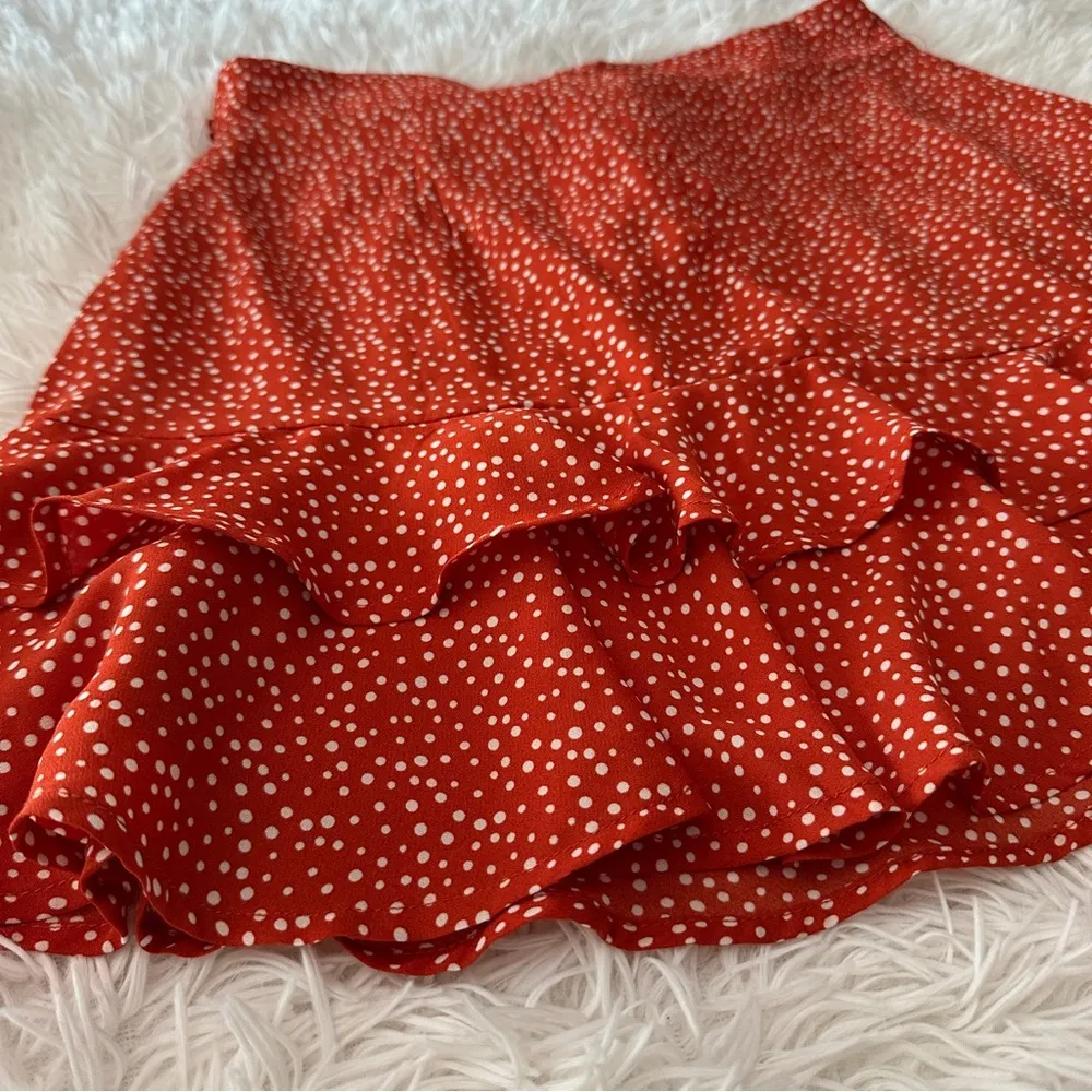 Altard State Ruffle Mini Skirt - Burnt Red Polka Dot - Size Small EUC - Image 11