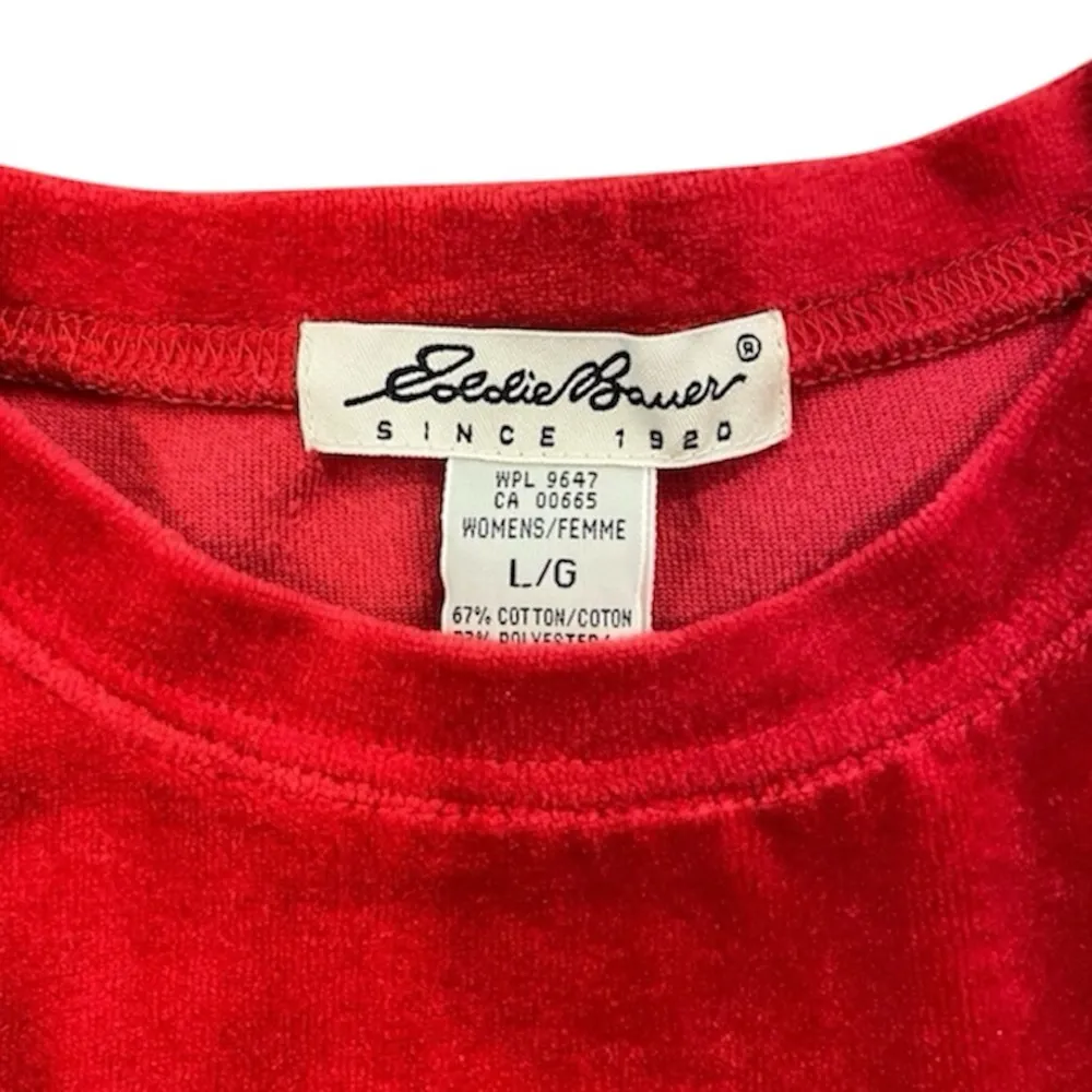 Eddie Bauer Womans Red Velvet Long Sleeve Crewneck Sweater Size Large - Image 6