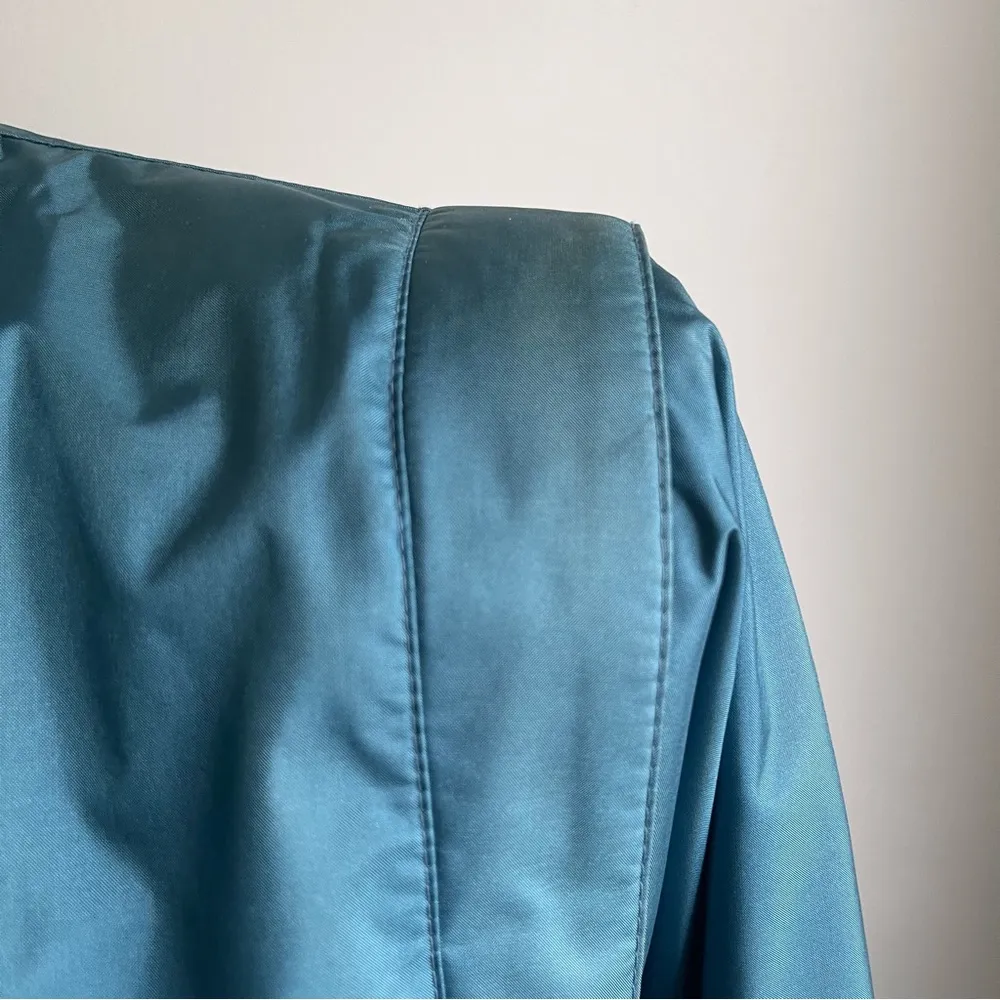 Vintage 80s Teal Blue Fleet Street Trench Coat Long Raincoat Size 10 Button Down - Image 7