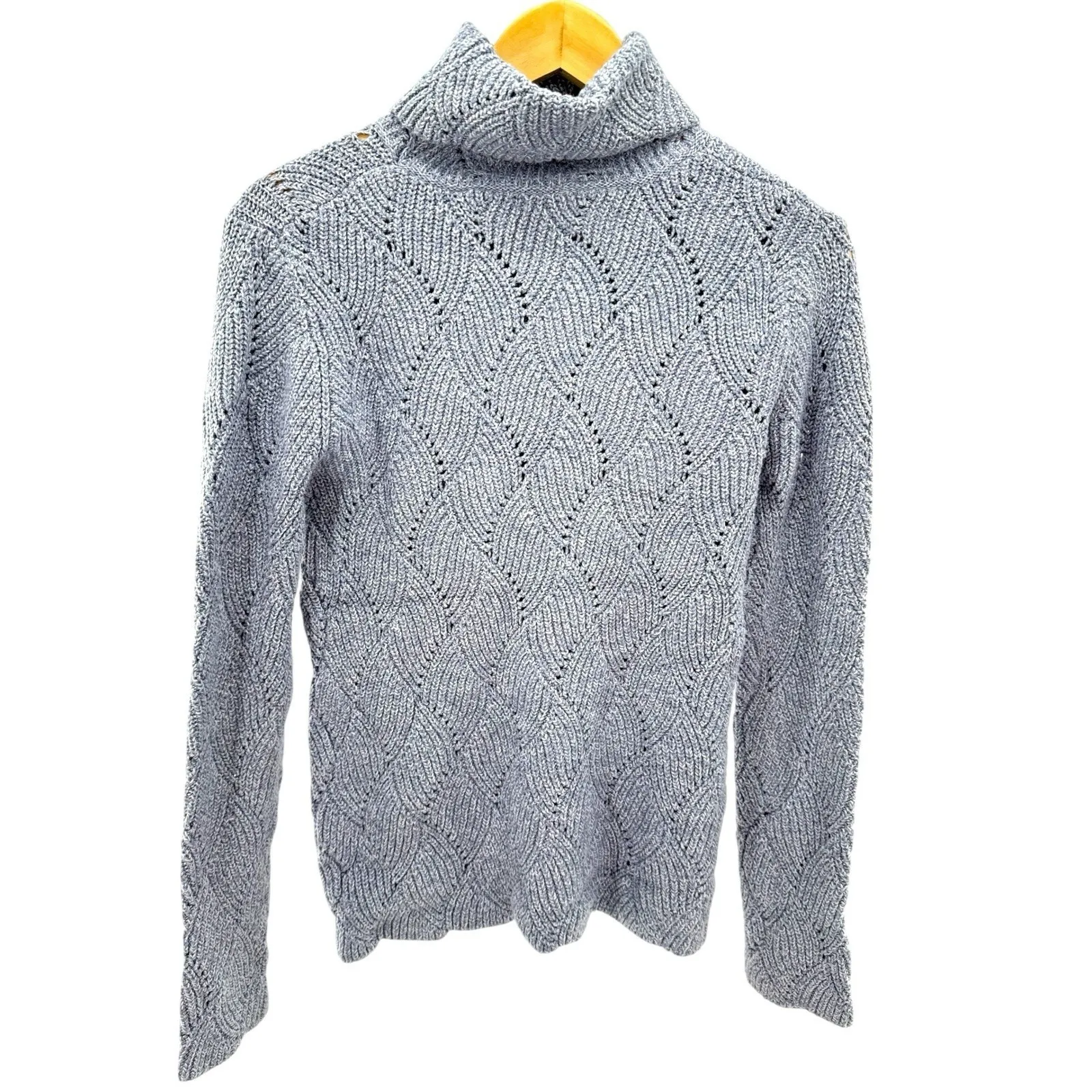 Sundance XS Gray Turtleneck Sweater Cotton Silk Blend Open Knit Boho Textured - Image 4