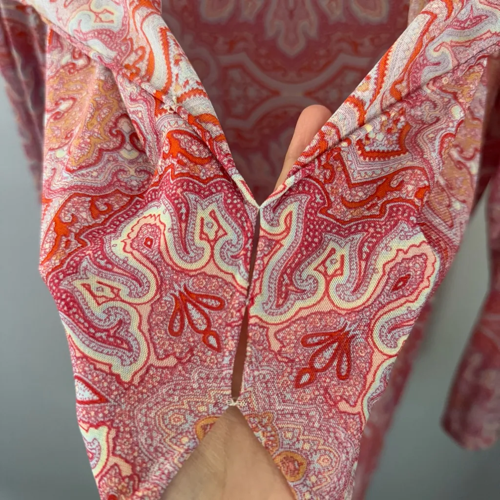 J.McLaughlin Medium Paisley Sheer Sleeve Blouse Shawl Relaxed Slit Cut Gypsy - Image 6