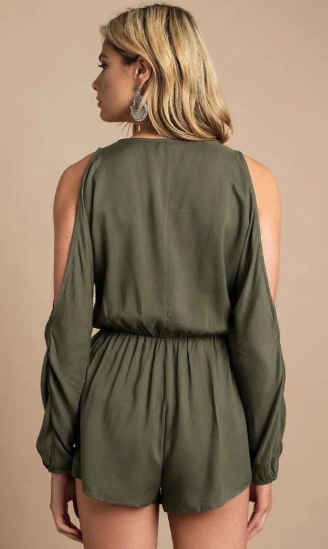 Tobi Olive Cold Shoulder Romper - Image 2