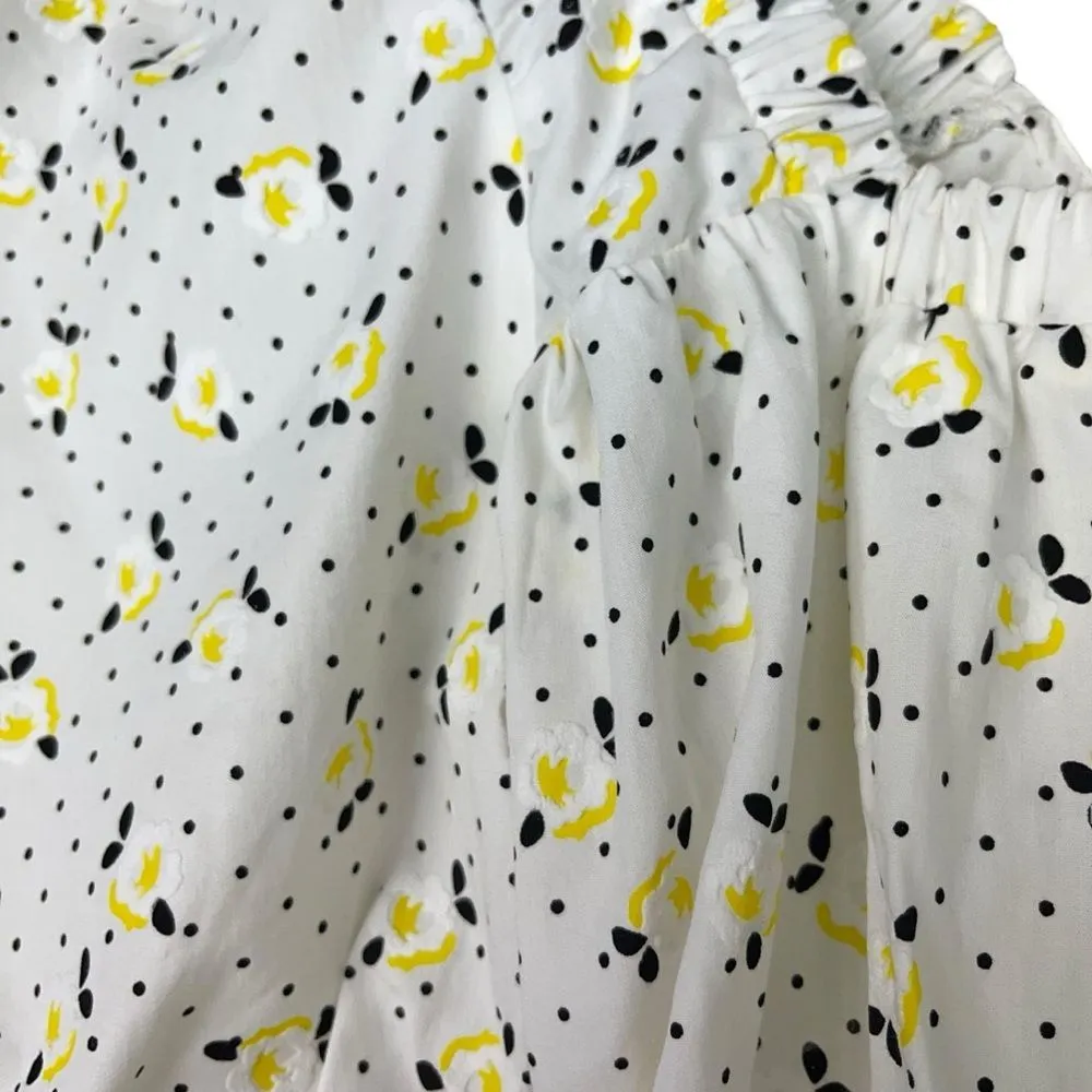 Zara Dot Floral Print Balloon Sleeve Crop Top with Lace-Up Back - M - Image 10