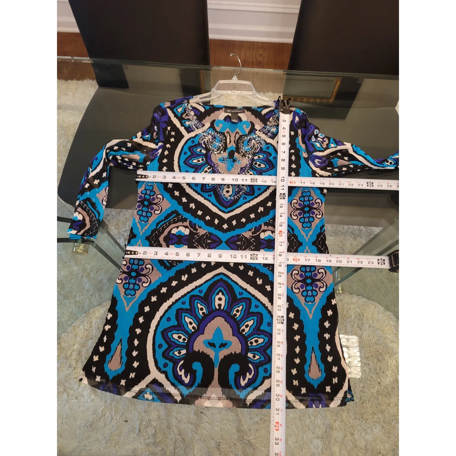 INC International Concepts Top Women's XL Multicolor Beaded Print Long Sleeve - Image 14