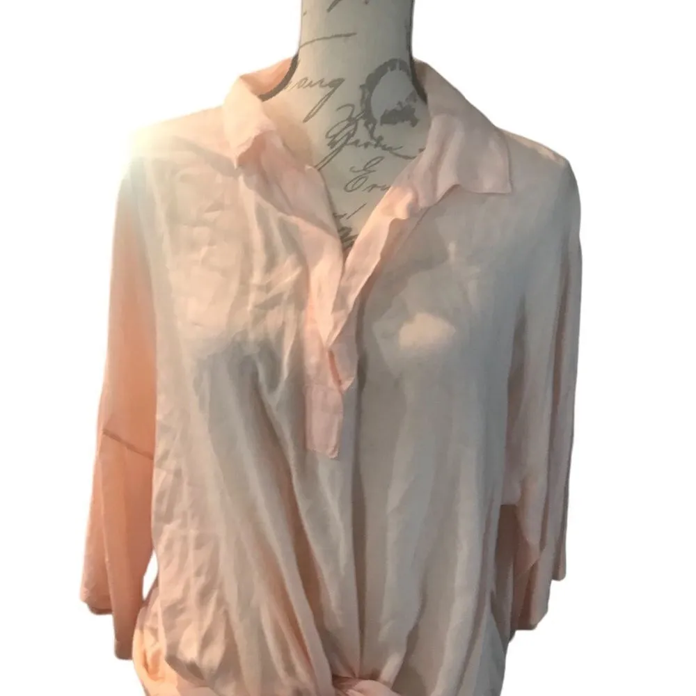 Brandy Melville Peach Crop Blouse Ties Front Size 1X - Image 12