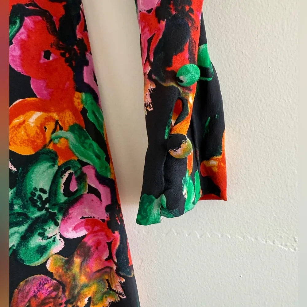 Diane von Furstenberg Silk Black Floral Print Silk Midi Dress size 6 (S) - Image 11