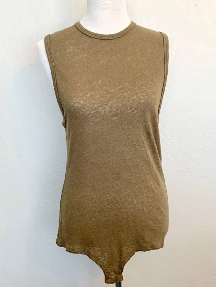 NWOT Free People Army Green Linen Bodysuit Tank S - Image 7