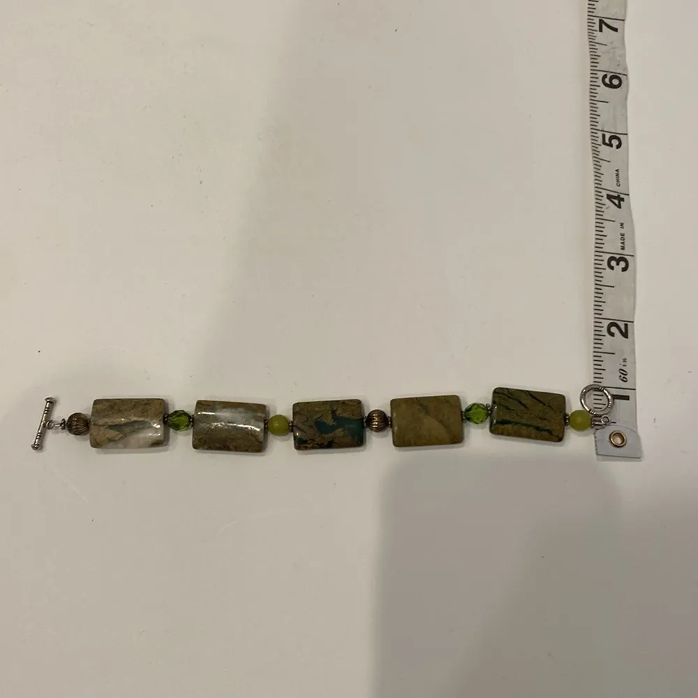 Bracelet Multicolored Rectangular Gemstones with Beads Between EUC OS Neutral - Image 6