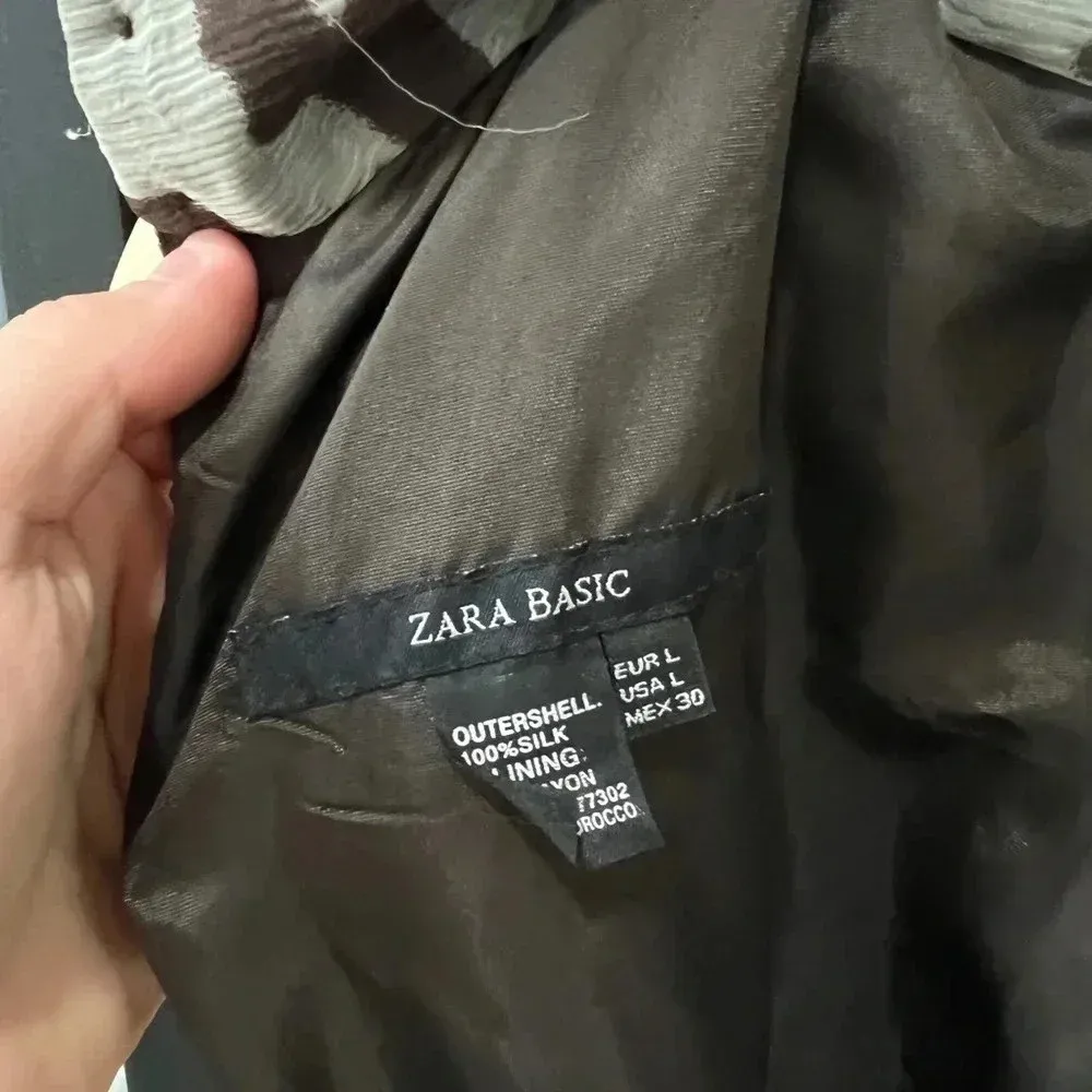 Vintage Zara Silk dress evening formal business high neck flowy elegant neutral - Image 3