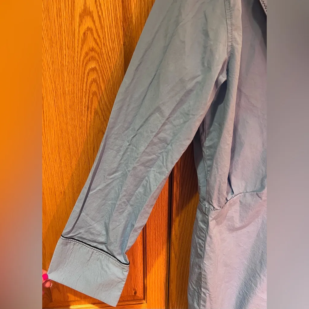 ZARA Short Trench Coat Deep V-Neck Cotton Button-Up Shirt Dress Blue‎ Size Large - Image 13