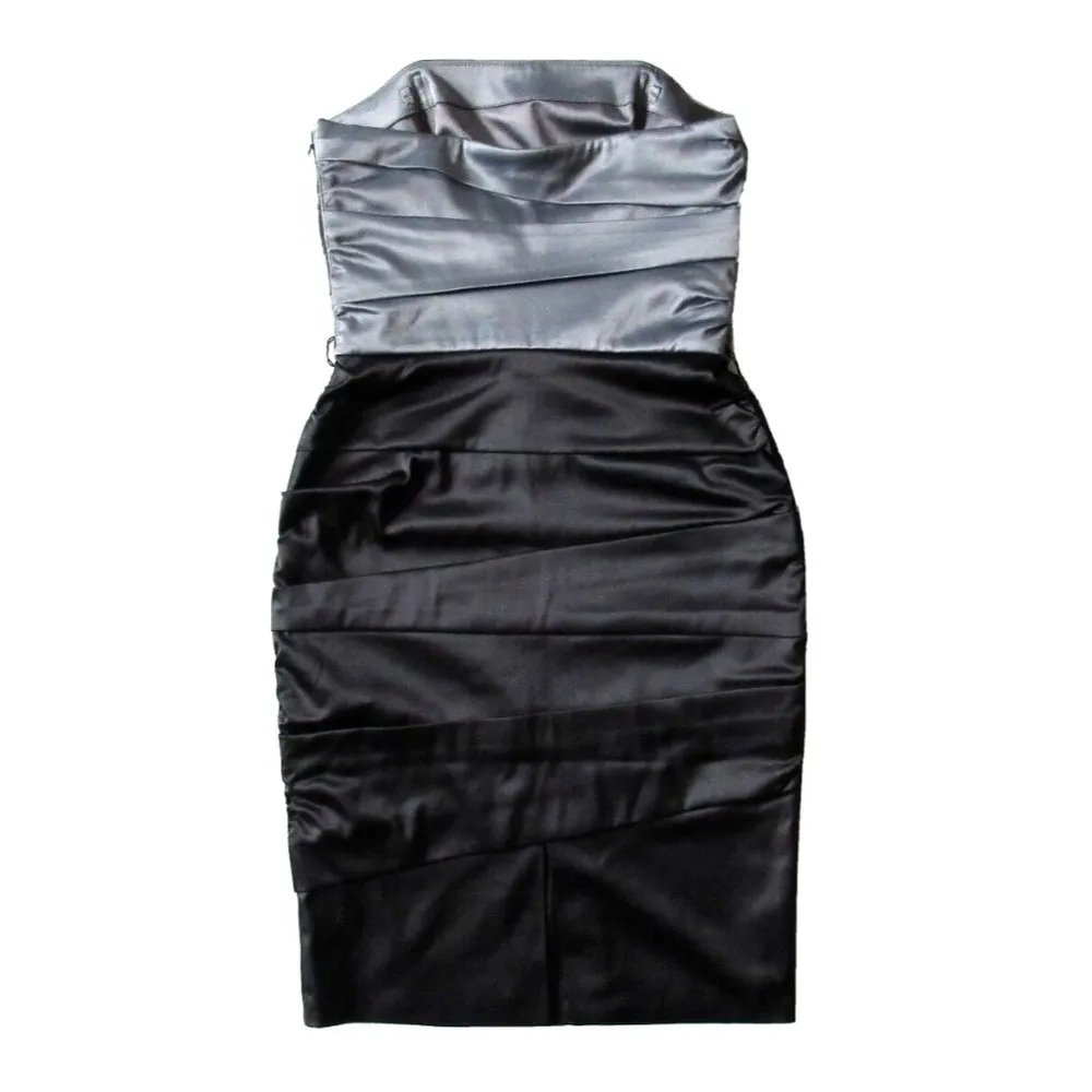 NWT White House Black Market Gray Two-Tone Satin Ruched Strapless Dress 0 - Image 5