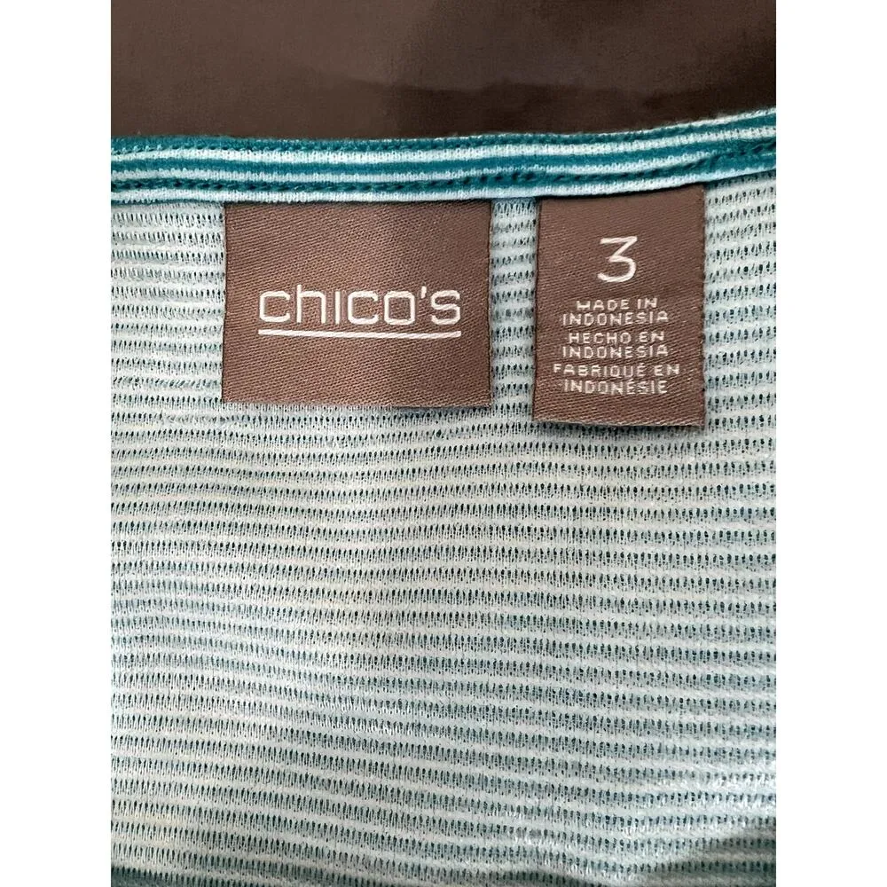 Chico's womens size 3 top blue/white pinstripe short sleeve scoop neck summer - Image 7