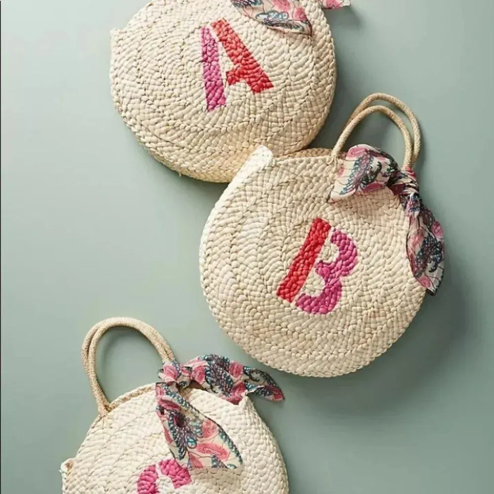 Anthropologie Maud Fourier G Monogram Straw Tote NWOT - Image 2