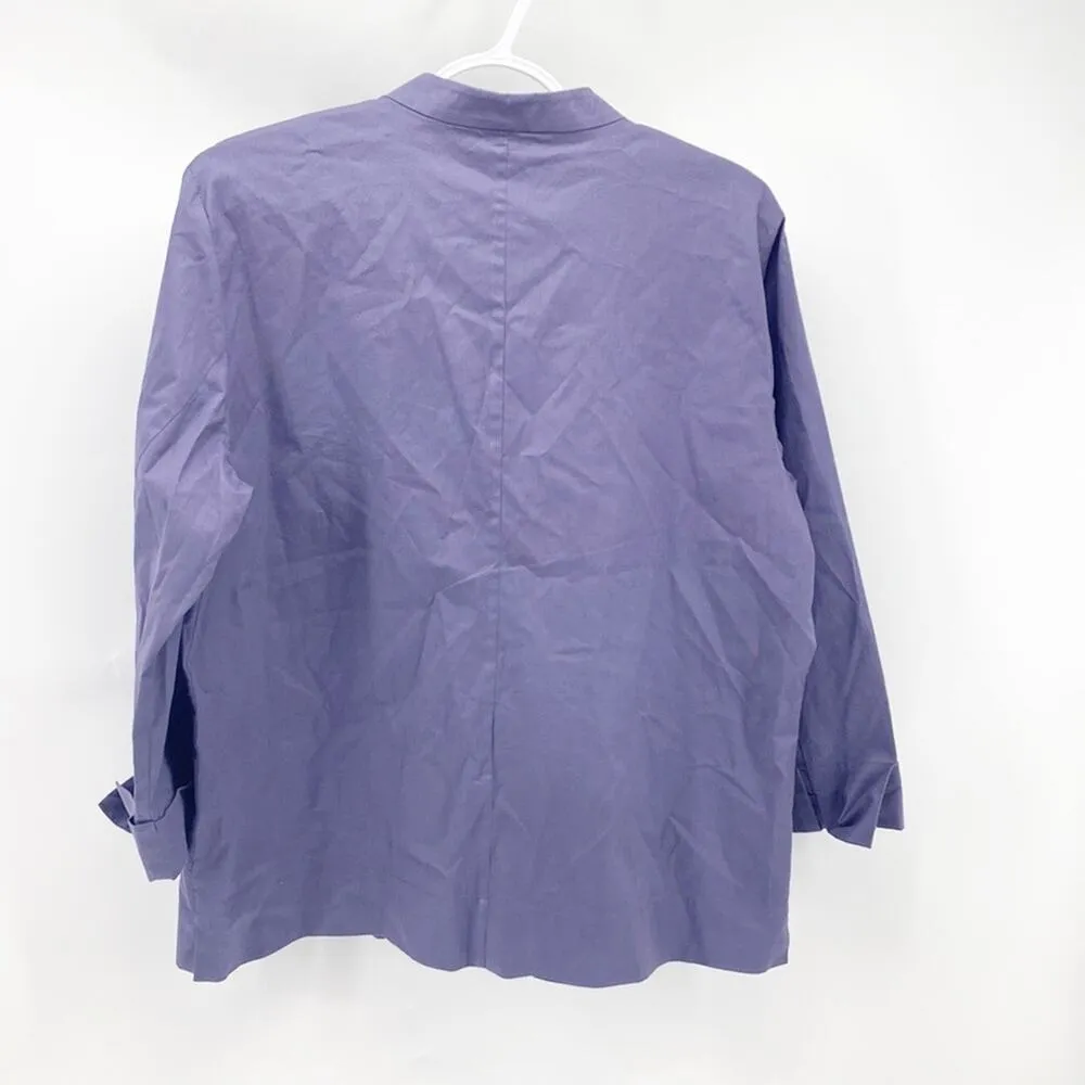 Eileen Fisher cotton mandarin collar purple 3 quarter sleeve button down sz L - Image 7