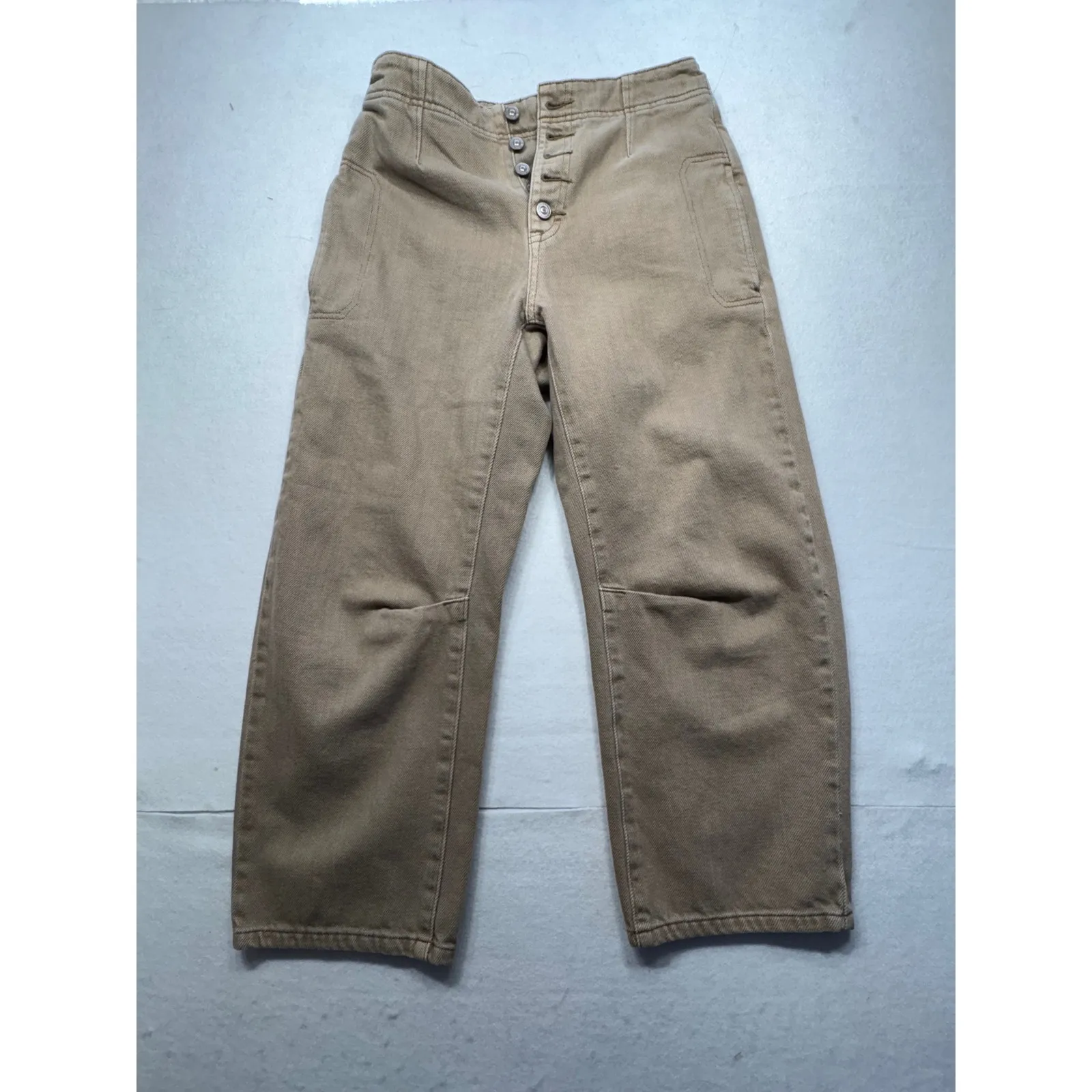 Free People High Waisted Button Fly Wide Leg Crop Jeans Tan Size 26 - Image 3