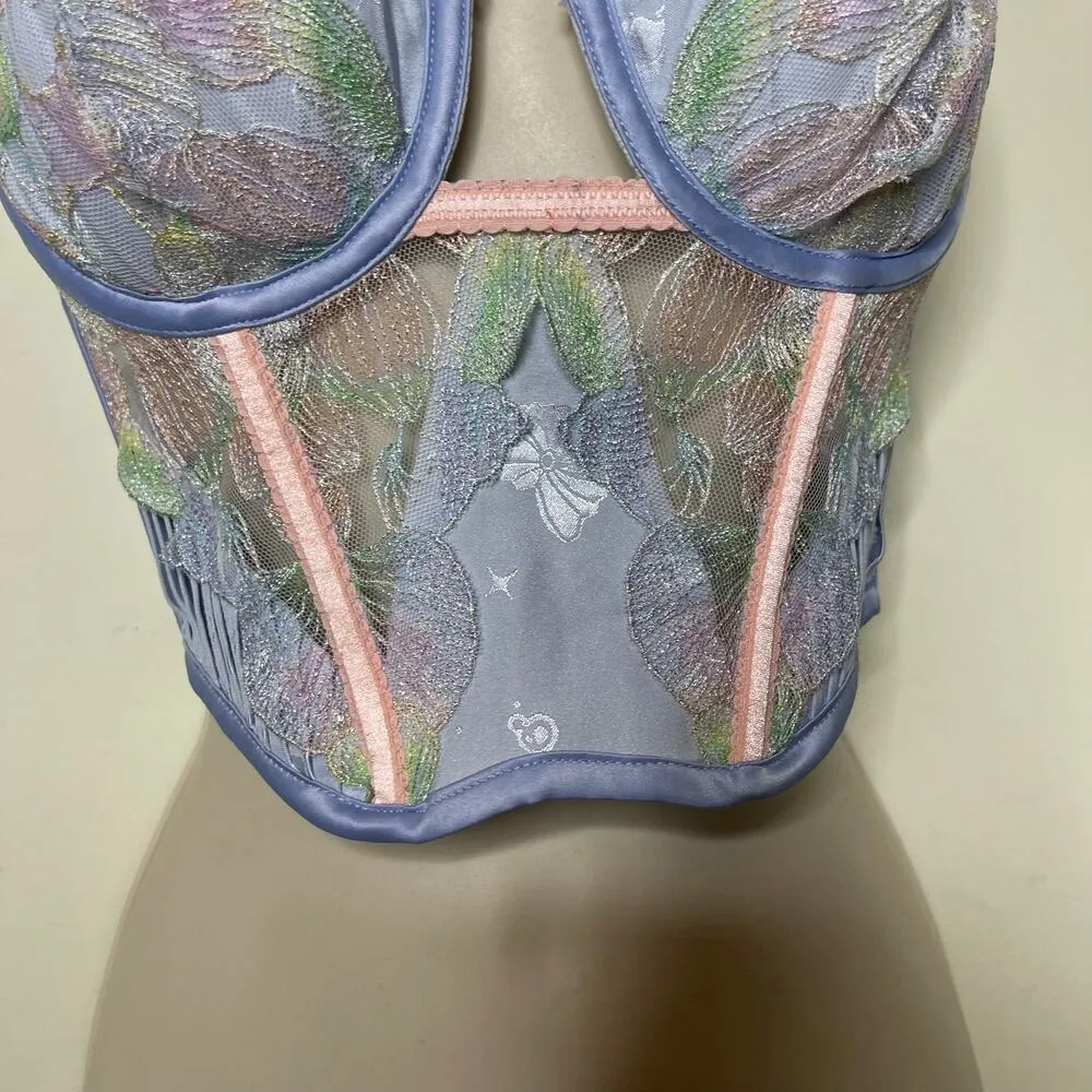 New For Love & Lemons baby Baby Blue mermaid shell lace corset bra in XS - Image 12