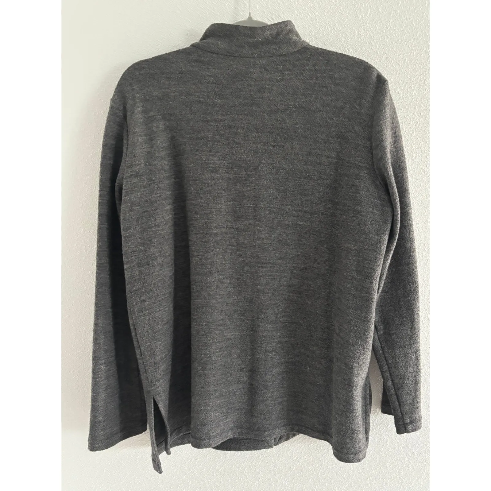 Eileen Fisher Wool Cardigan Women Medium Gray Mock Neck Minimalist Sustainable - Image 2