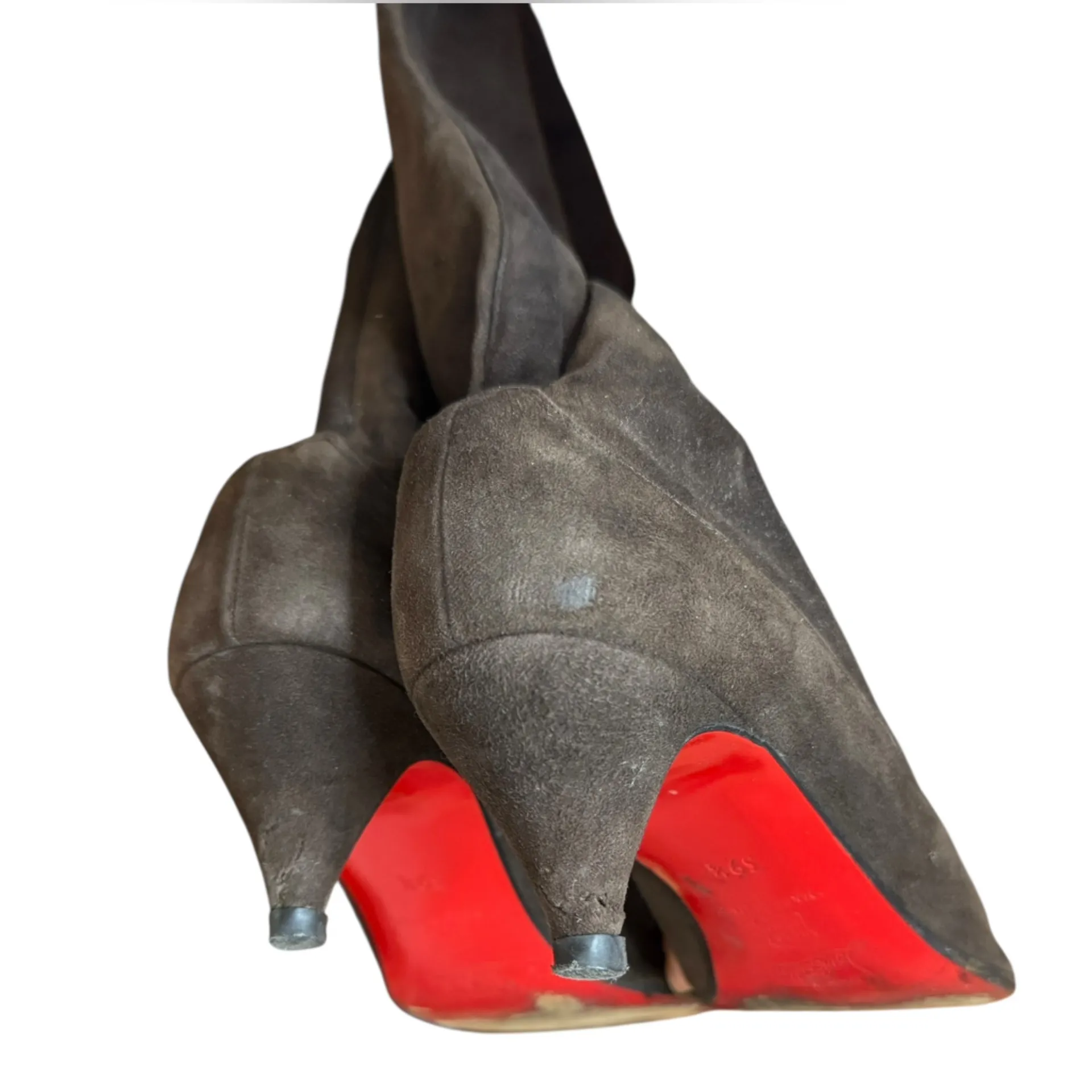 Christian Louboutin Brown Suede Pull On Heeled Boots - Image 4